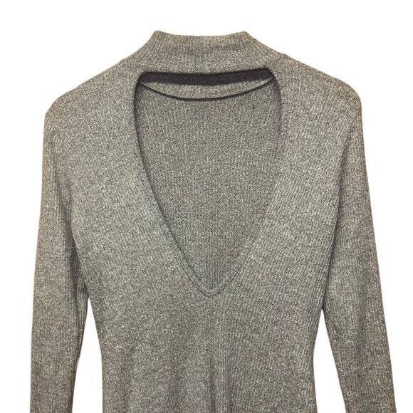 FOREVER 21 Gray Long Sleeve Knit Mini Bodycon Dress Size M Mock Neck Open Back - Picture 5 of 9
